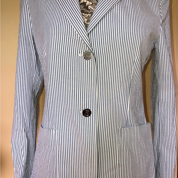 Chaps blue & white striped Seer Sucker Jacket Size 6 silver tone buttons. NWT - Picture 2 of 6